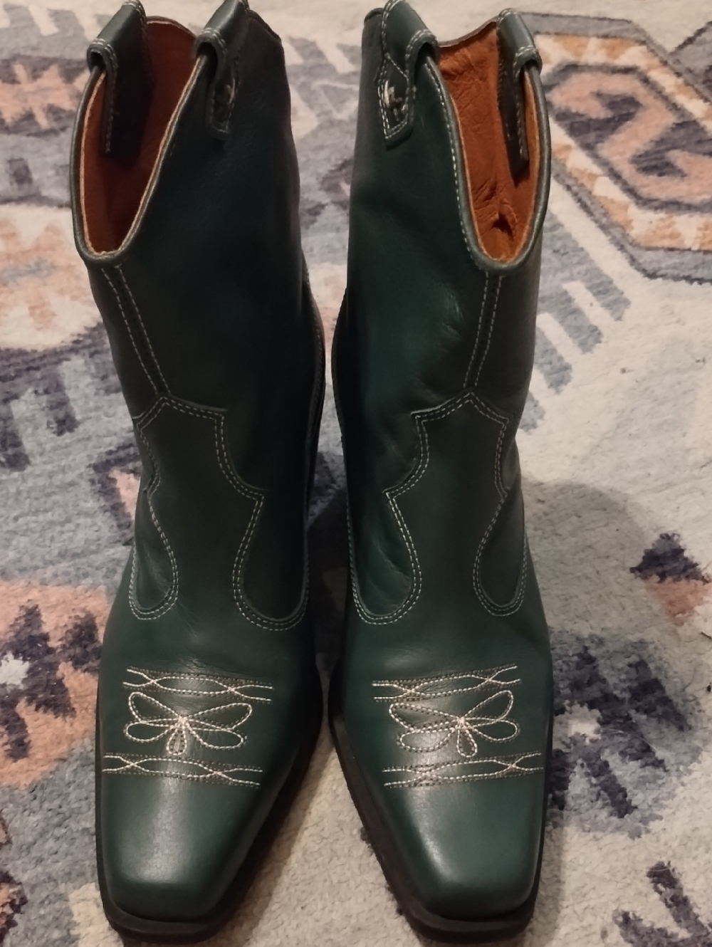 Free People Wandering Western Cowboy Boots Green Leather 7 Like New - Picture 6 of 12
